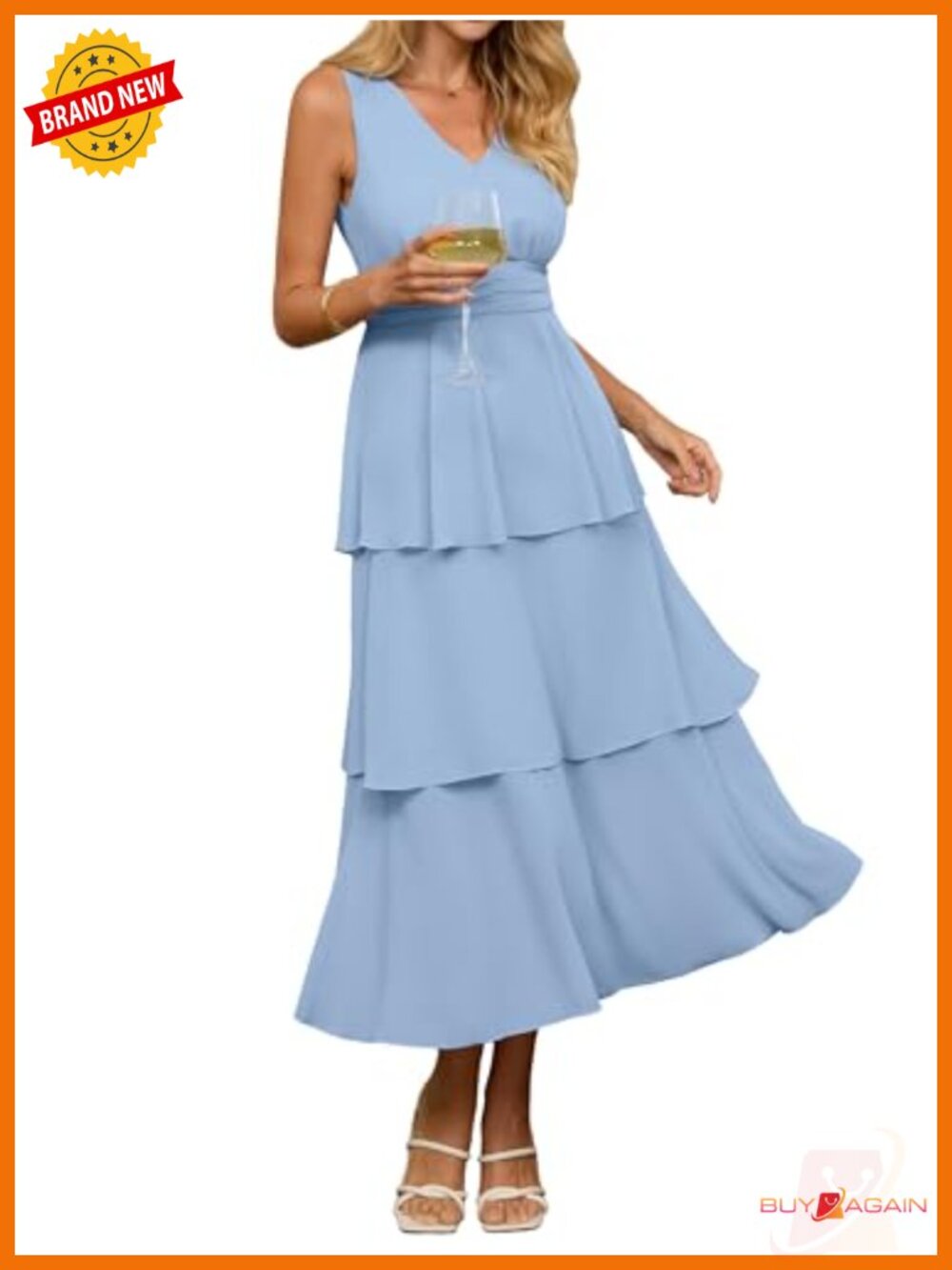 Sleeveless V-Neck Chiffon Maxi Dress with Ruffle Hem, Tiered Boho Casual